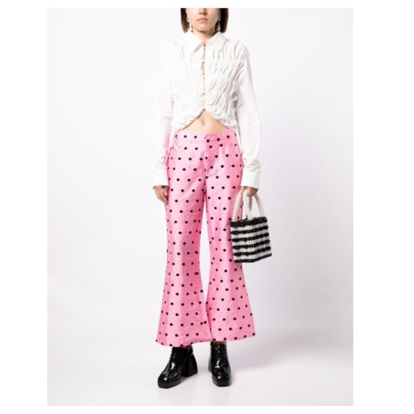 Batsheva Pants - BATSHEVA Lawyer Pants in Pink Polka Dot Taffeta